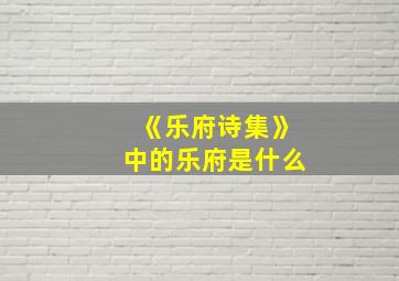 《乐府诗集》中的乐府是什么