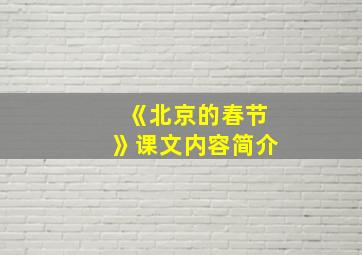 《北京的春节》课文内容简介