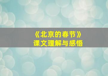 《北京的春节》课文理解与感悟