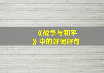 《战争与和平》中的好词好句