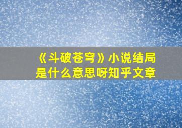 《斗破苍穹》小说结局是什么意思呀知乎文章