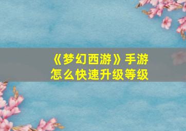 《梦幻西游》手游怎么快速升级等级