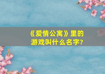 《爱情公寓》里的游戏叫什么名字?