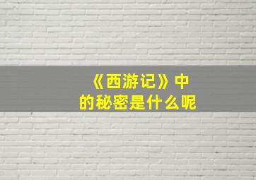 《西游记》中的秘密是什么呢