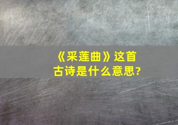 《采莲曲》这首古诗是什么意思?