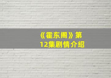 《霍东阁》第12集剧情介绍