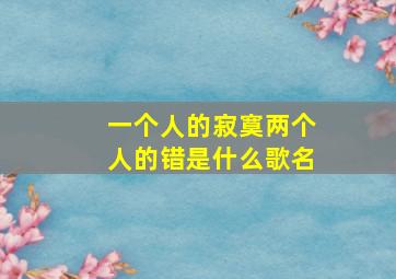 一个人的寂寞两个人的错是什么歌名