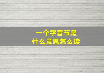 一个字音节是什么意思怎么读