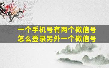 一个手机号有两个微信号怎么登录另外一个微信号