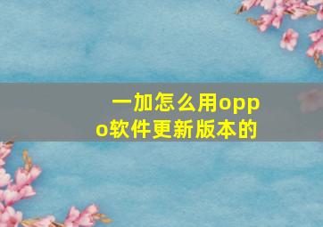 一加怎么用oppo软件更新版本的