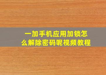 一加手机应用加锁怎么解除密码呢视频教程