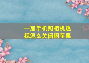 一加手机照相机透视怎么关闭啊苹果