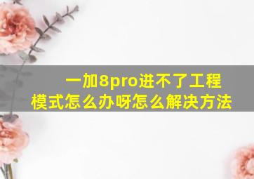 一加8pro进不了工程模式怎么办呀怎么解决方法