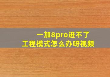 一加8pro进不了工程模式怎么办呀视频