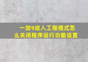 一加9进入工程模式怎么关闭程序运行功能设置