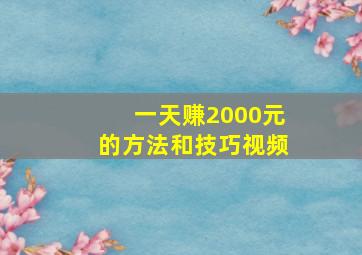 一天赚2000元的方法和技巧视频