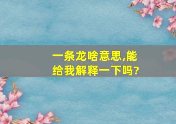 一条龙啥意思,能给我解释一下吗?