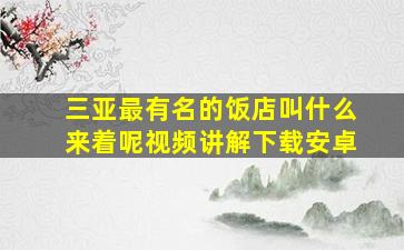 三亚最有名的饭店叫什么来着呢视频讲解下载安卓