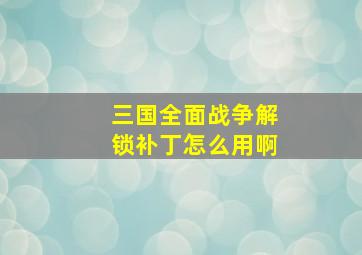 三国全面战争解锁补丁怎么用啊