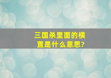 三国杀里面的横置是什么意思?