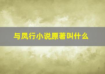 与凤行小说原著叫什么