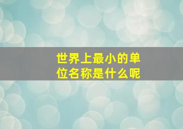 世界上最小的单位名称是什么呢