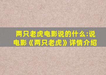 两只老虎电影说的什么:说电影《两只老虎》详情介绍