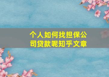 个人如何找担保公司贷款呢知乎文章