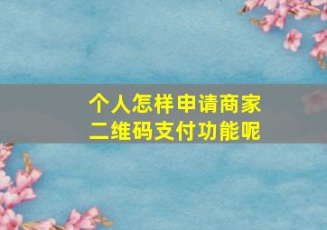 个人怎样申请商家二维码支付功能呢