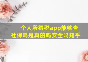 个人所得税app能够查社保吗是真的吗安全吗知乎