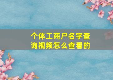 个体工商户名字查询视频怎么查看的