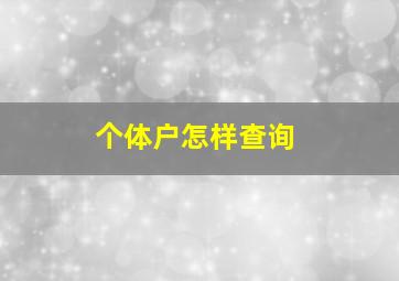 个体户怎样查询