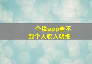 个税app查不到个人收入明细