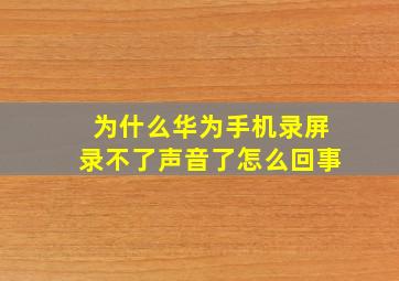 为什么华为手机录屏录不了声音了怎么回事