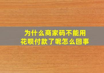 为什么商家码不能用花呗付款了呢怎么回事