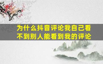 为什么抖音评论我自己看不到别人能看到我的评论