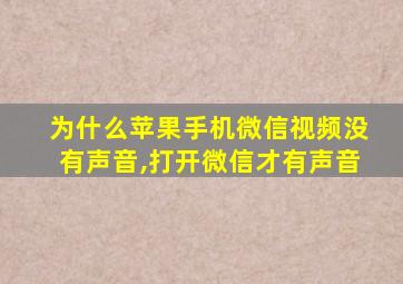 为什么苹果手机微信视频没有声音,打开微信才有声音