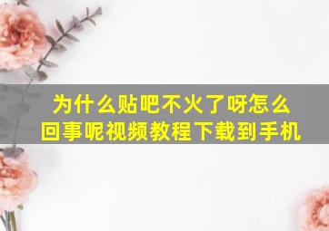 为什么贴吧不火了呀怎么回事呢视频教程下载到手机