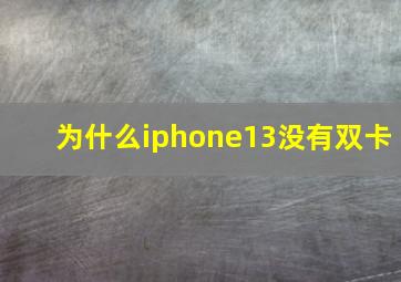 为什么iphone13没有双卡