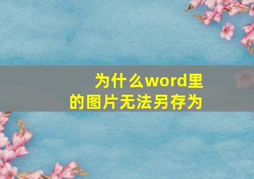 为什么word里的图片无法另存为