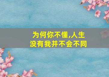 为何你不懂,人生没有我并不会不同