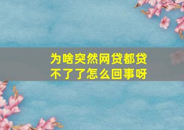 为啥突然网贷都贷不了了怎么回事呀