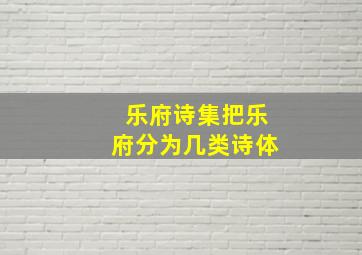 乐府诗集把乐府分为几类诗体