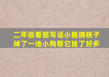 二年级看图写话小猴摘桃子掉了一地小狗帮它捡了好多