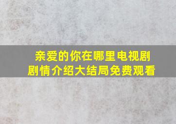 亲爱的你在哪里电视剧剧情介绍大结局免费观看