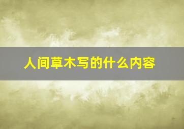 人间草木写的什么内容