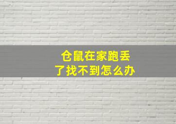 仓鼠在家跑丢了找不到怎么办