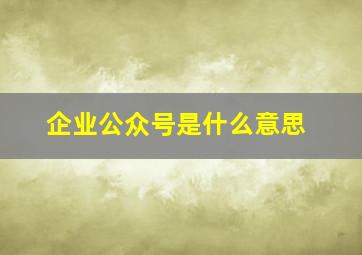 企业公众号是什么意思