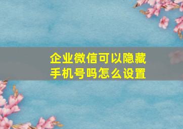 企业微信可以隐藏手机号吗怎么设置