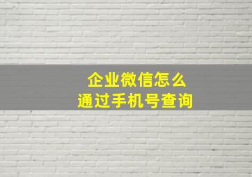 企业微信怎么通过手机号查询